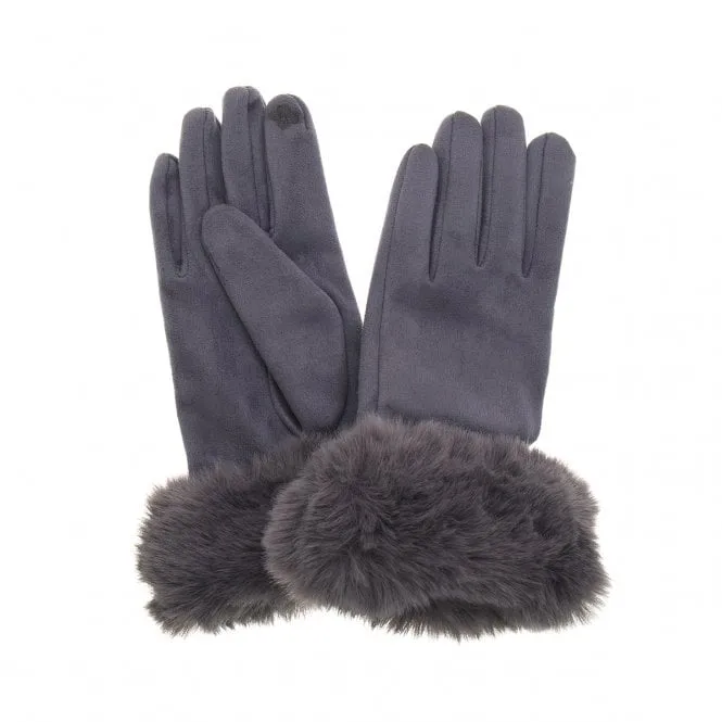 Slate Faux Suede Fur Trimmed Gloves