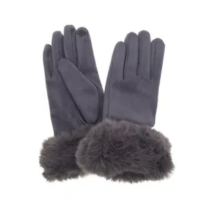 Slate Faux Suede Fur Trimmed Gloves