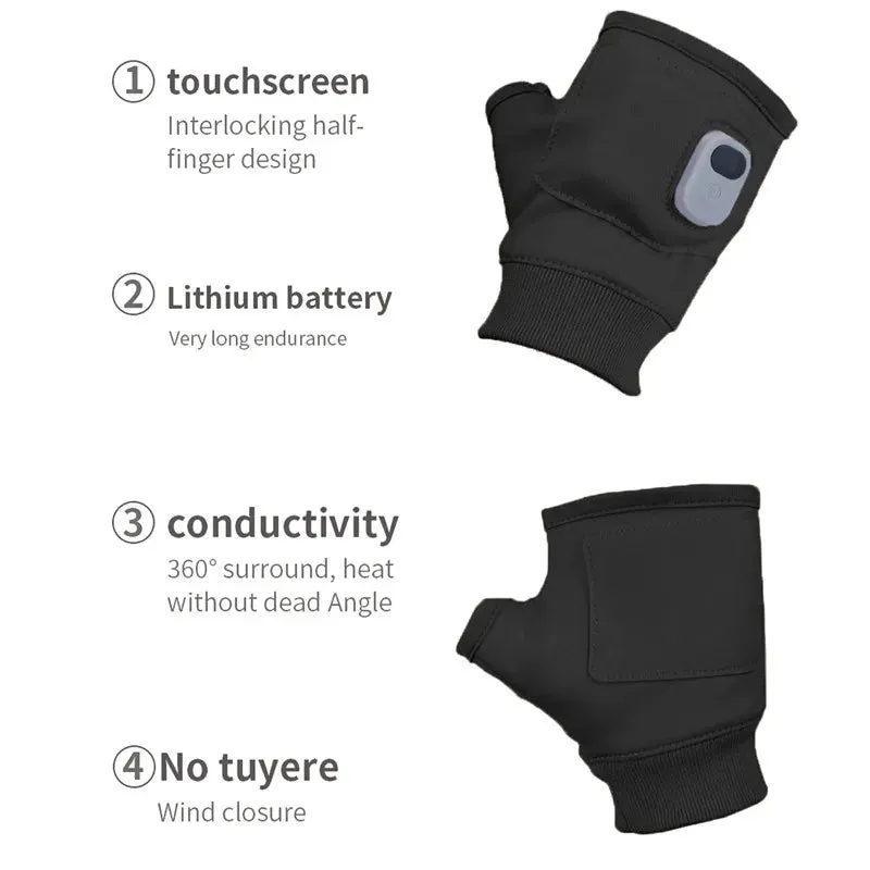 Smart Heated Half-finger Gloves Knitted Heating Gloves Touchscreen Hands Warmer Gloves Winter Knit Gloves Washable