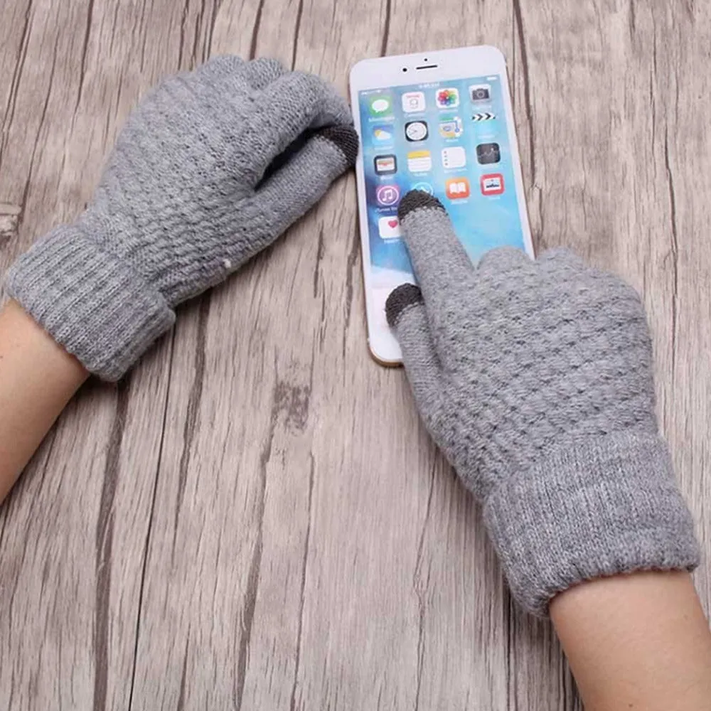 Smartphone Screen Gloves Women Girl Female Stretch Knitted Gloves Mittens Winter Thick Warm Accessories Woolen Guantes