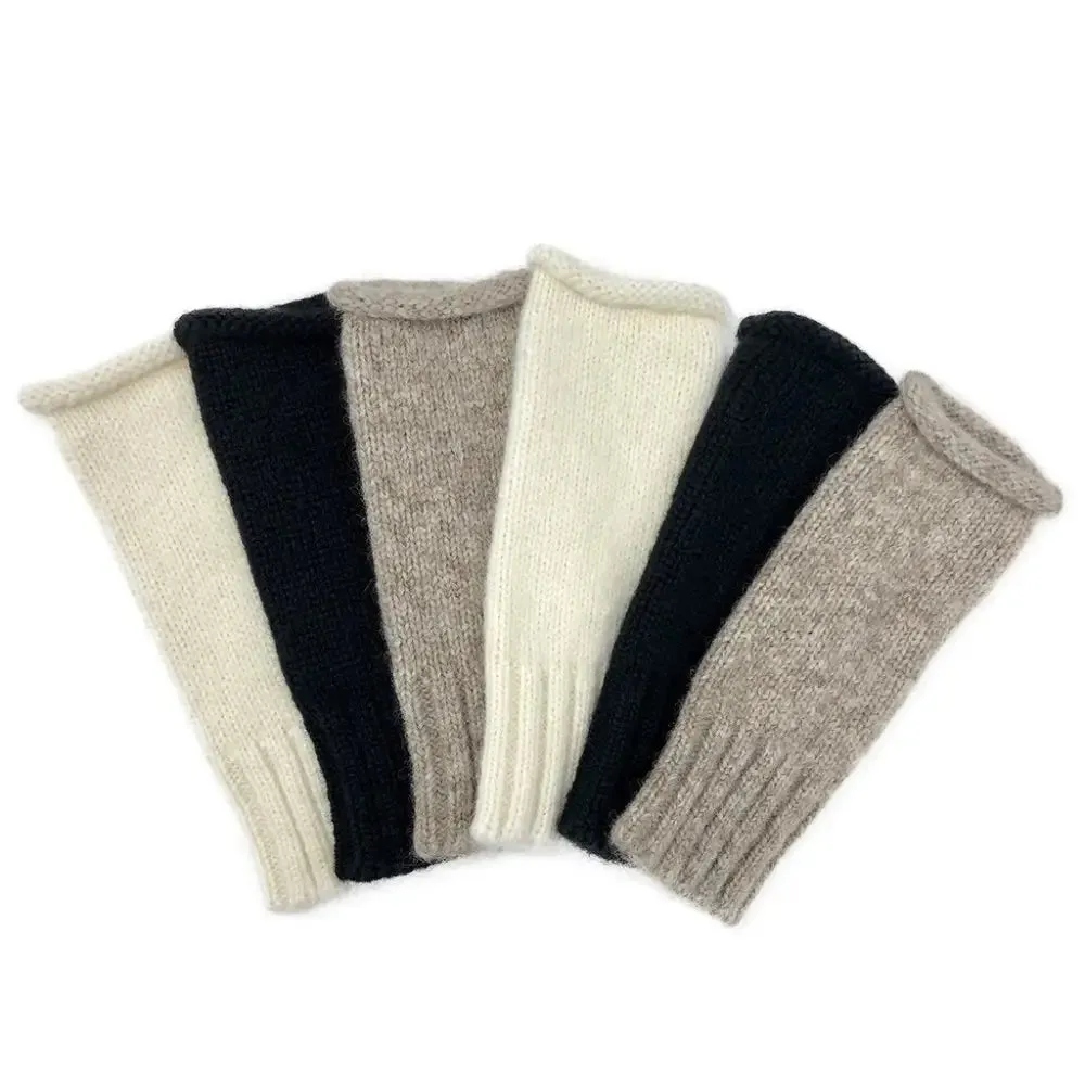 Snow-White Alpaca Fingerless Gloves with Superior Craftsmanship