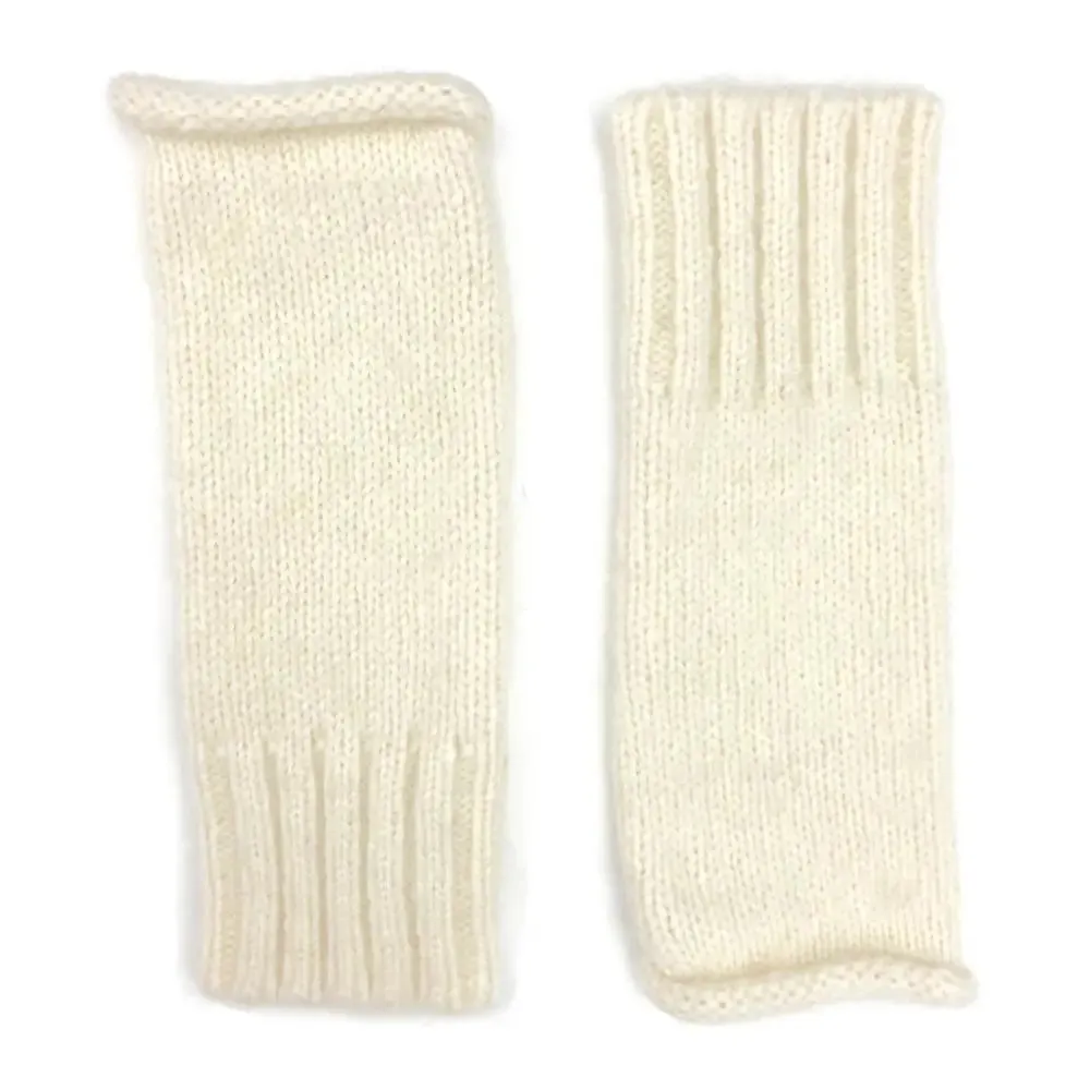 Snow-White Alpaca Fingerless Gloves with Superior Craftsmanship