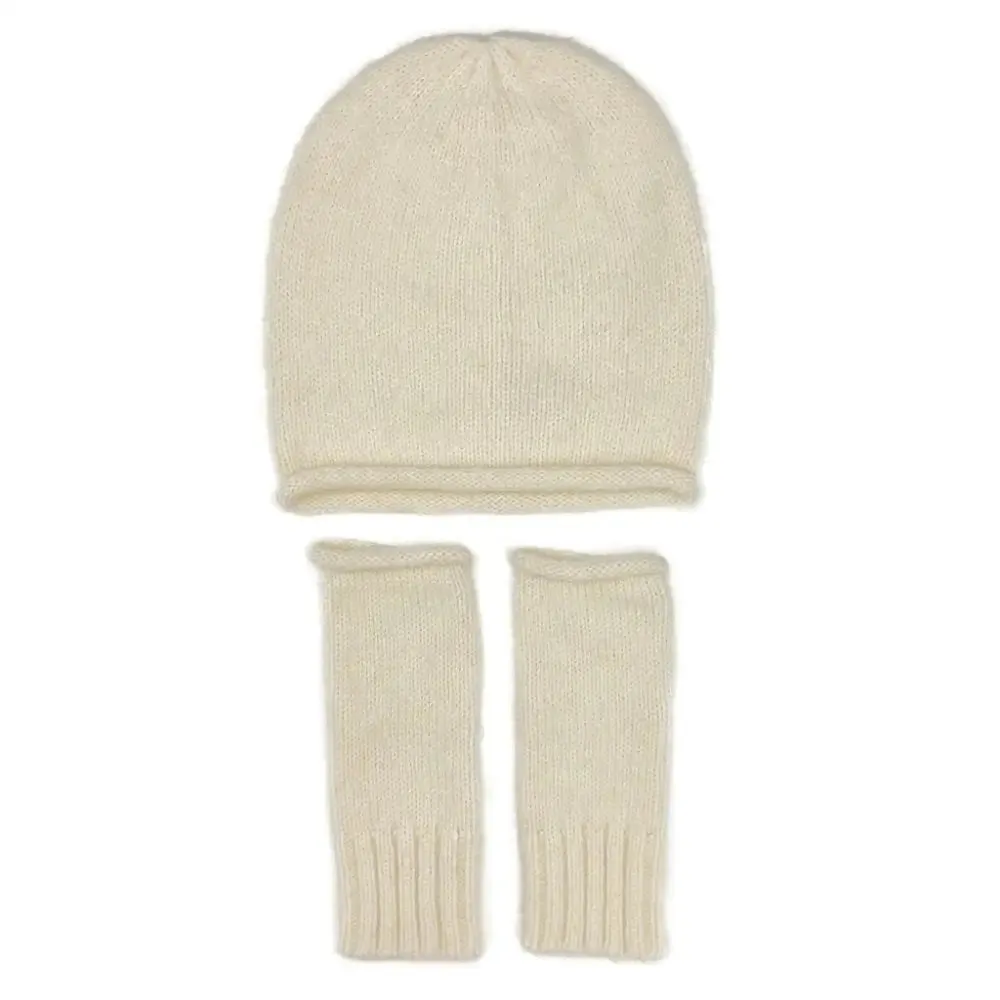 Snow-White Alpaca Fingerless Gloves with Superior Craftsmanship