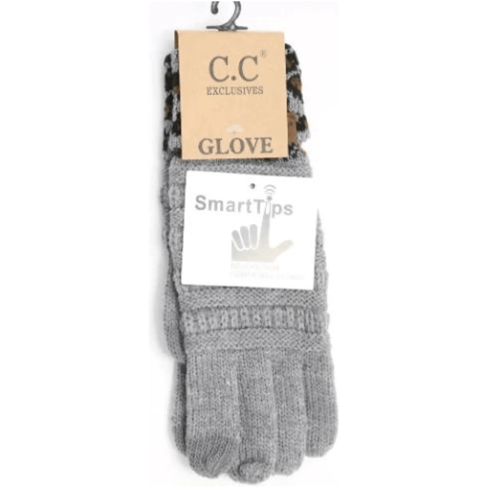 SOLID CABLE KNIT LEOPARD CUFF CC GLOVES G80