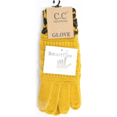 SOLID CABLE KNIT LEOPARD CUFF CC GLOVES G80