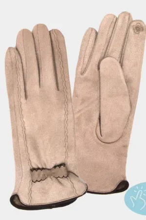 Stitches Bow Accented Soft Faux Suede Smart Gloves