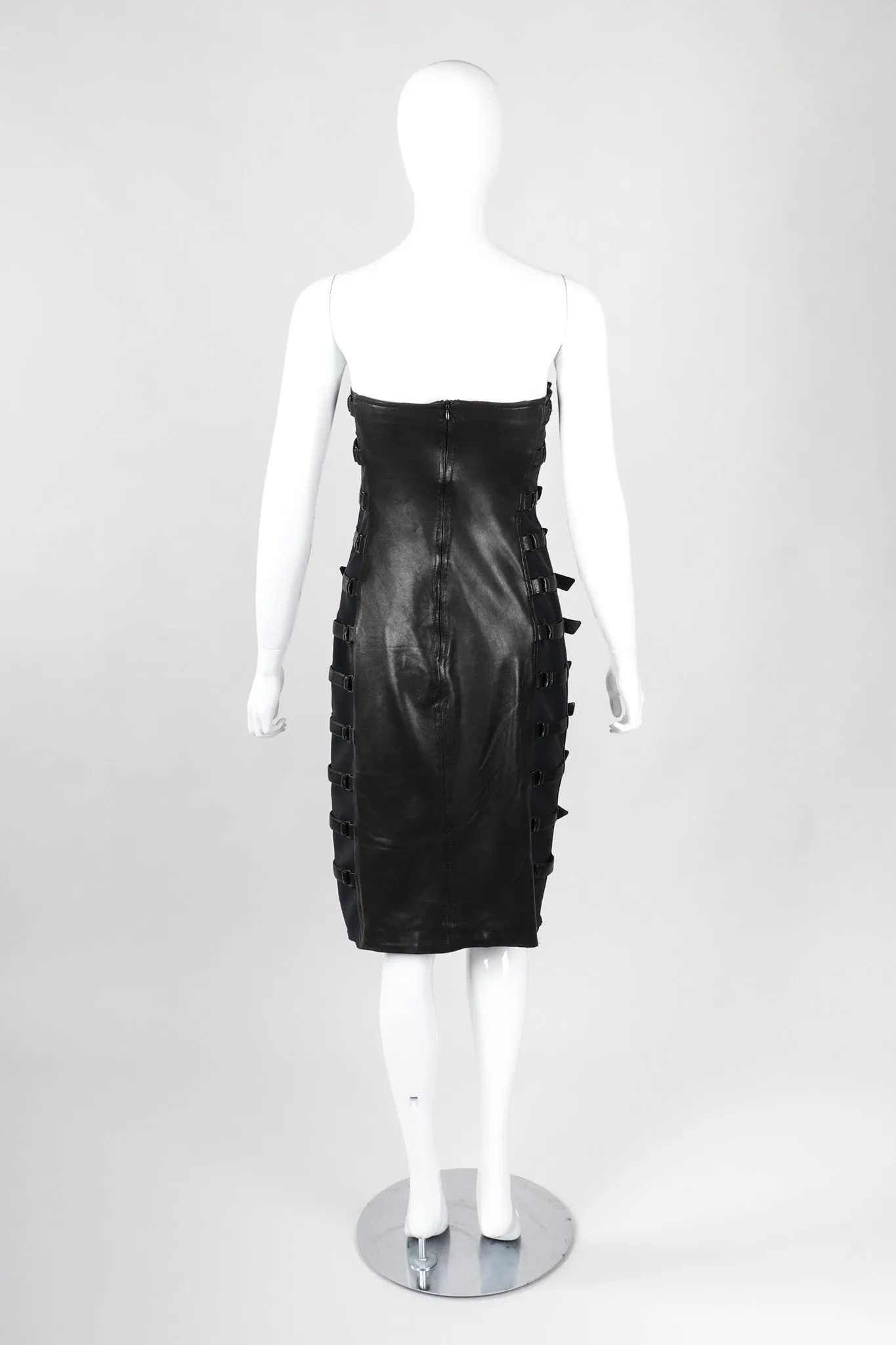 Strapless Leather Bondage Cage Dress