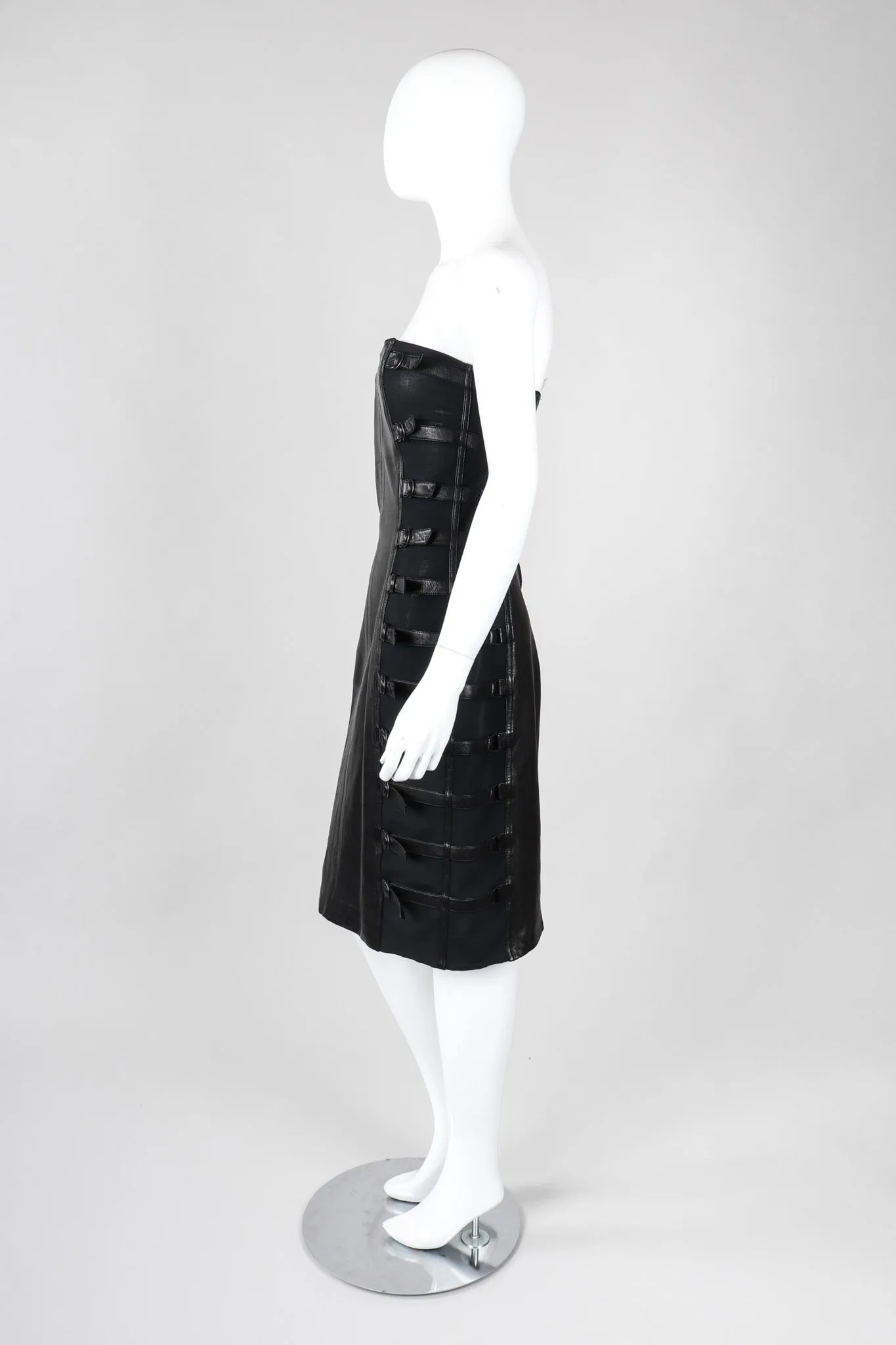 Strapless Leather Bondage Cage Dress