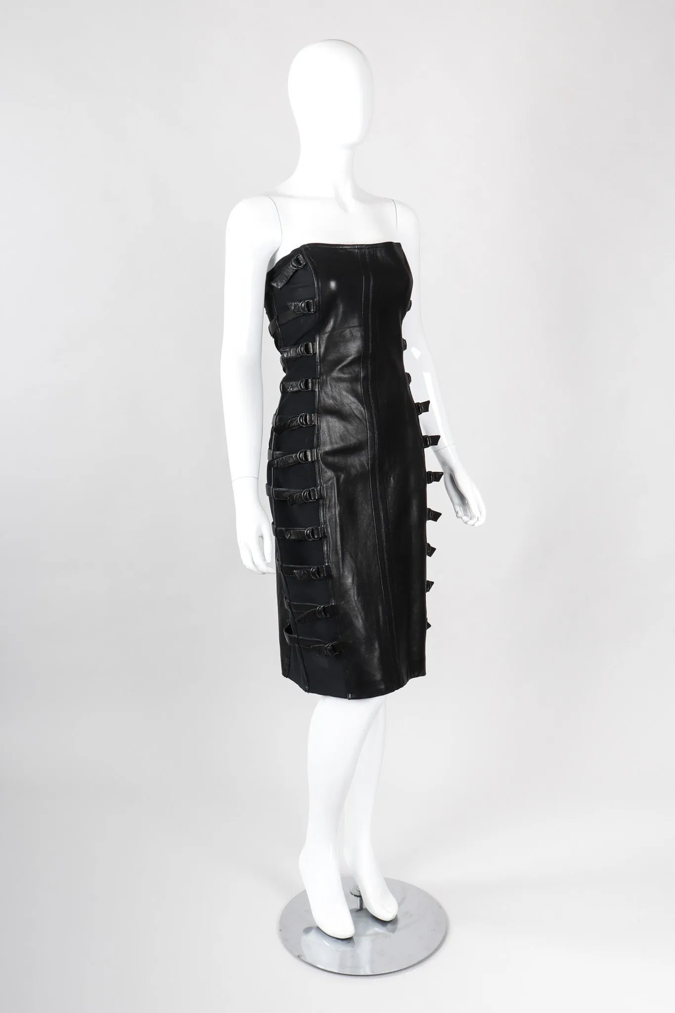 Strapless Leather Bondage Cage Dress