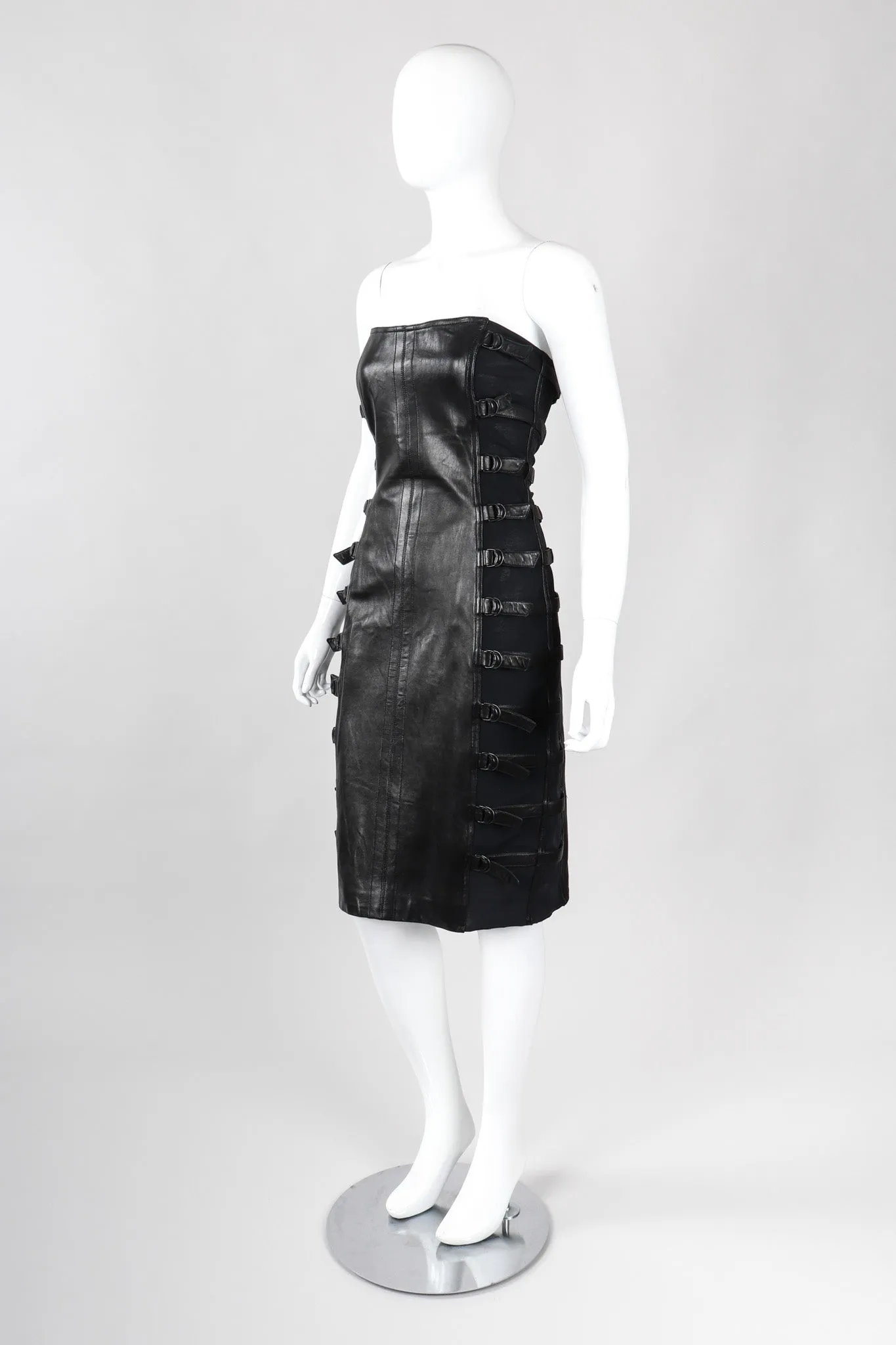 Strapless Leather Bondage Cage Dress