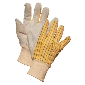 Striped Cotton Back Leather Palm Work Gloves with Knit Wrist