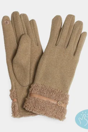Teddy Faux Fur Cuff Touch Smart Gloves