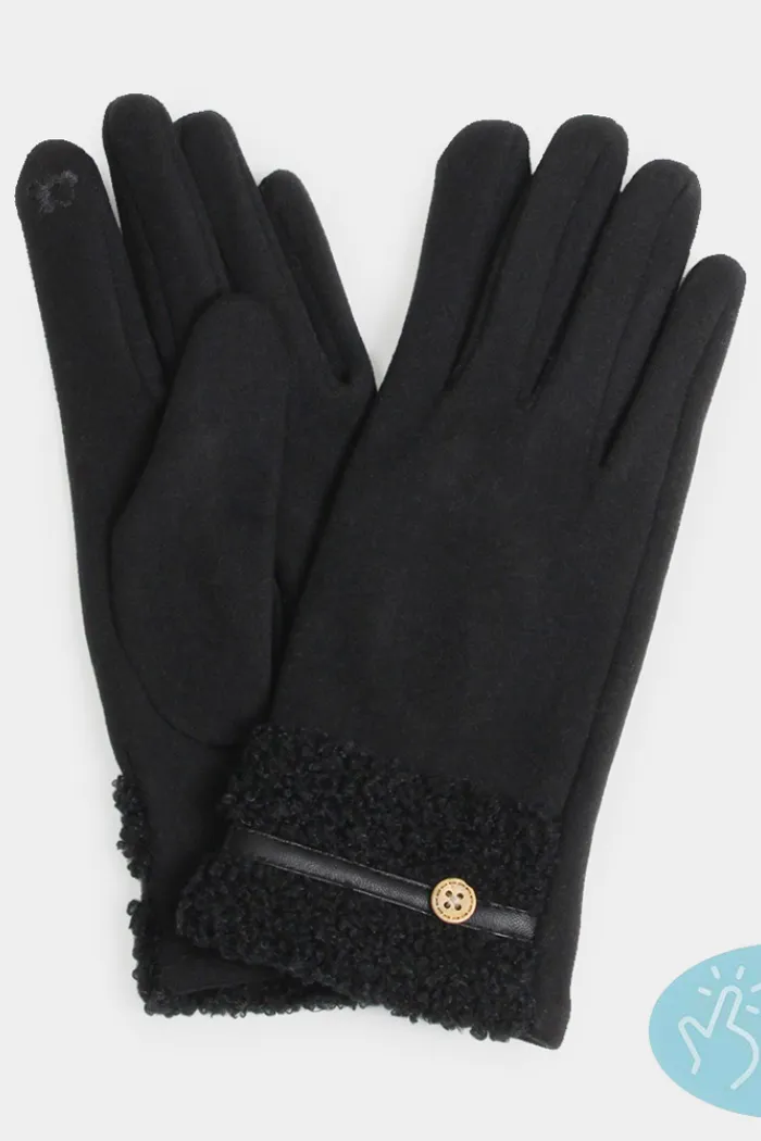 Teddy Faux Fur Cuff Touch Smart Gloves