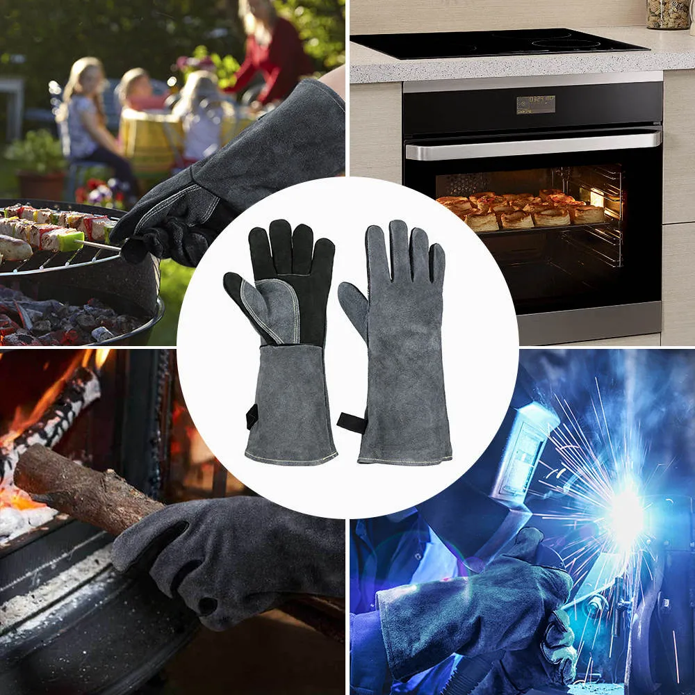 Thermopro Fireplace Barbeque Gloves Heat Resistant Gloves Cowhide