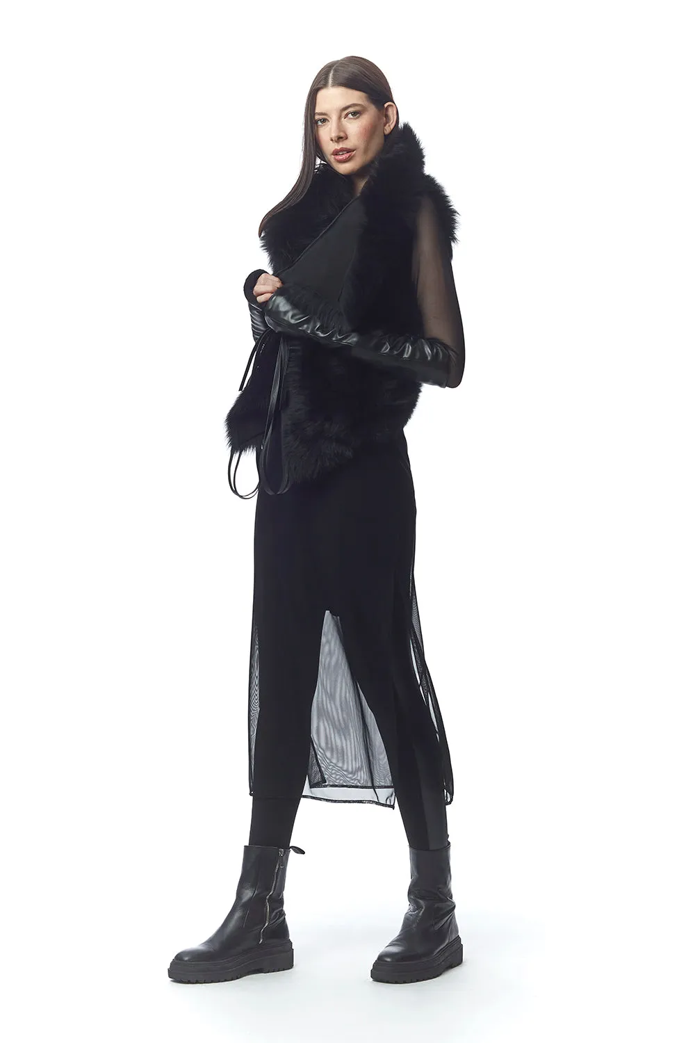 Tirrenia Reversible   Convertible Fur Vest with Ties