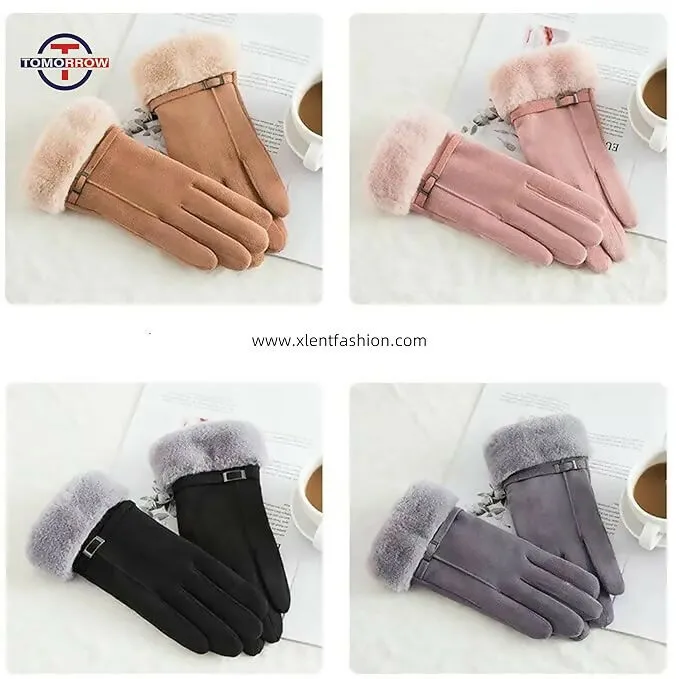 Tomorrow H Women's Winter Gloves Soft Touchscreen, Windproof, Faux Fur Cuff (MultiColours)