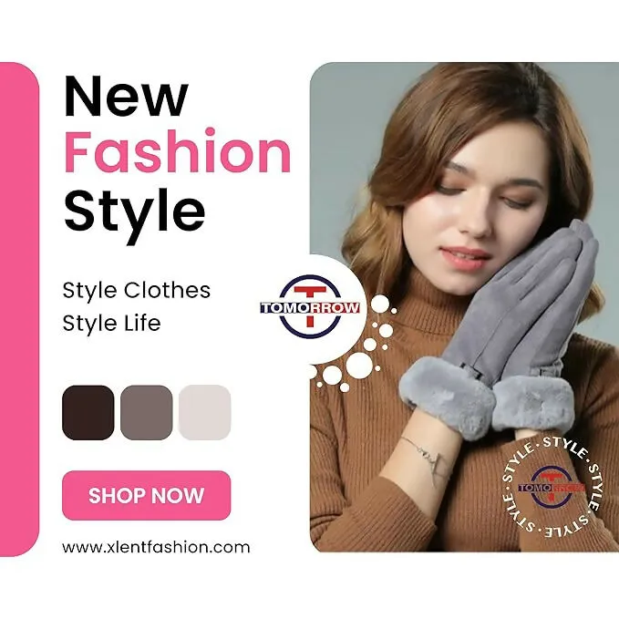 Tomorrow H Women's Winter Gloves Soft Touchscreen, Windproof, Faux Fur Cuff (MultiColours)