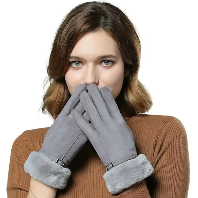Tomorrow H Women's Winter Gloves Soft Touchscreen, Windproof, Faux Fur Cuff (MultiColours)