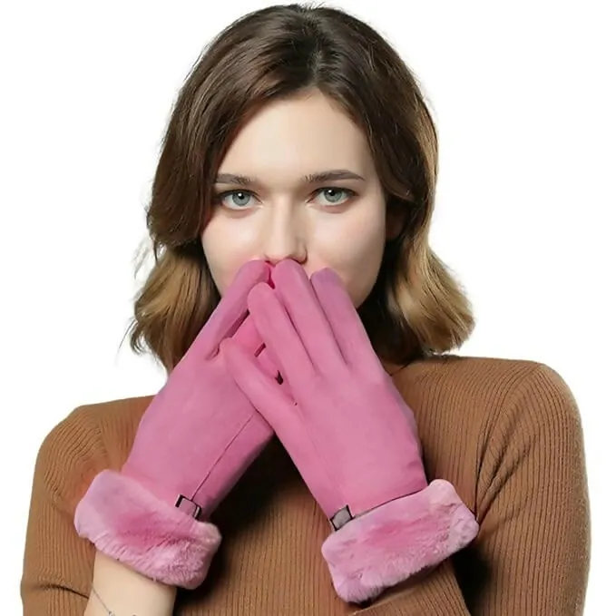 Tomorrow H Women's Winter Gloves Soft Touchscreen, Windproof, Faux Fur Cuff (MultiColours)