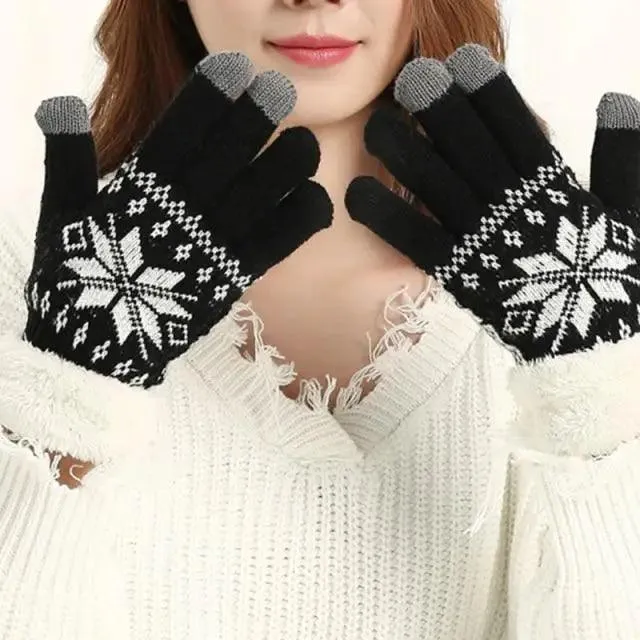 Touchscreen Thick Knitted Full Finger Women Gloves Classic Warm Soft Stylish Gloves For Women