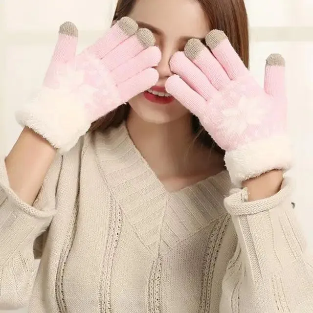 Touchscreen Thick Knitted Full Finger Women Gloves Classic Warm Soft Stylish Gloves For Women
