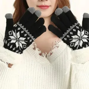 Touchscreen Thick Knitted Full Finger Women Gloves Classic Warm Soft Stylish Gloves For Women