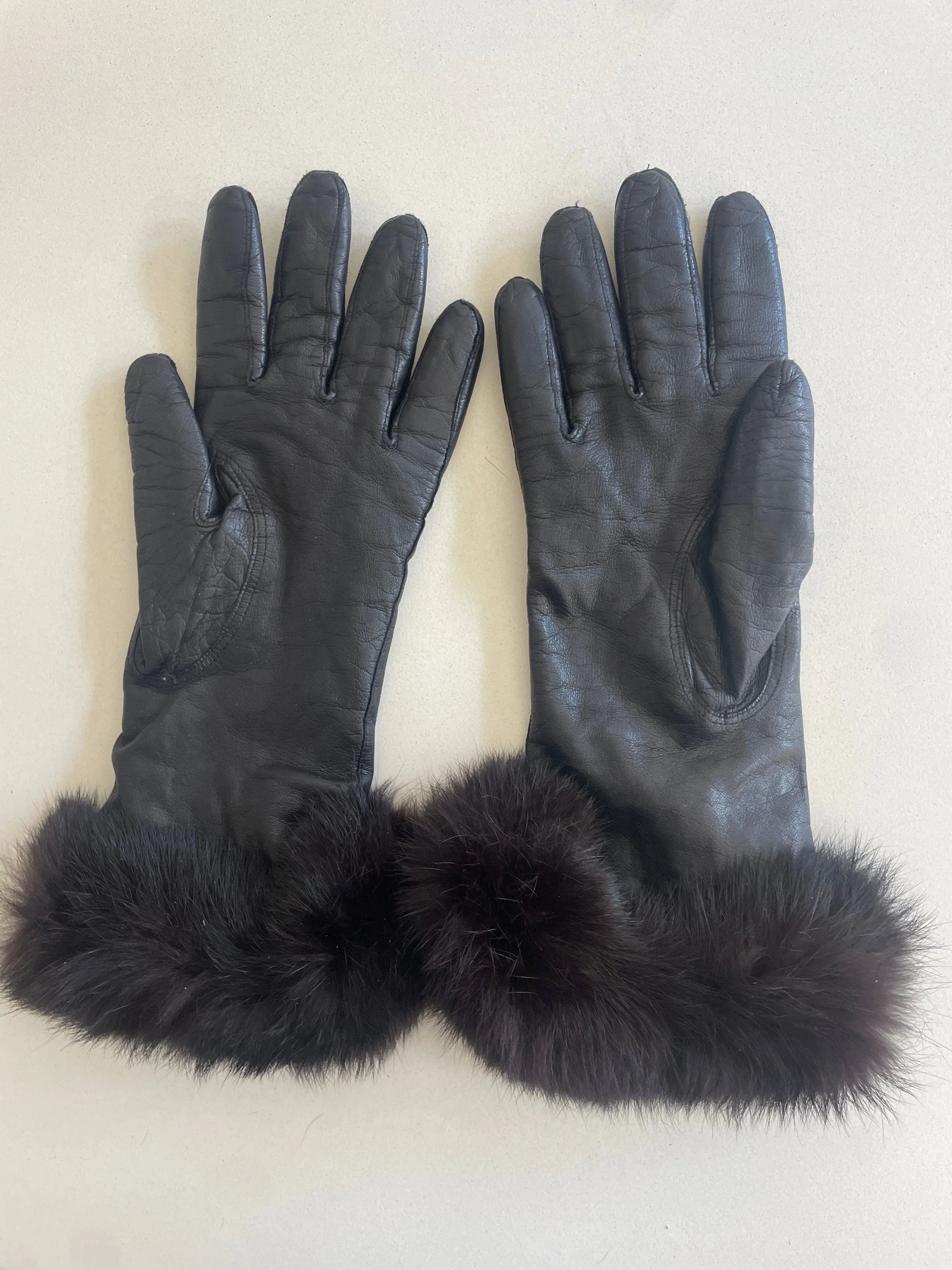 Vintage Fur Cuffed Kid Leather Gloves