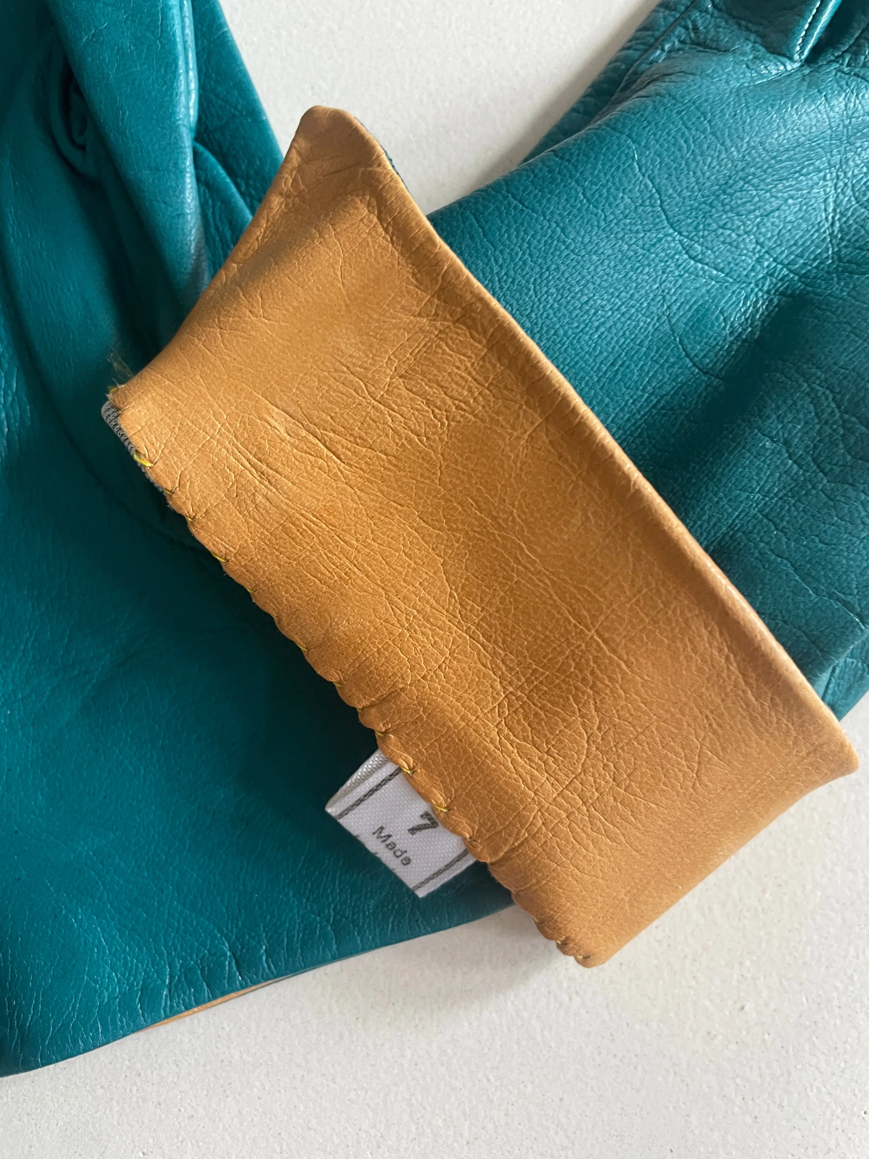 Vintage Teal and Tan Kid Leather Gloves