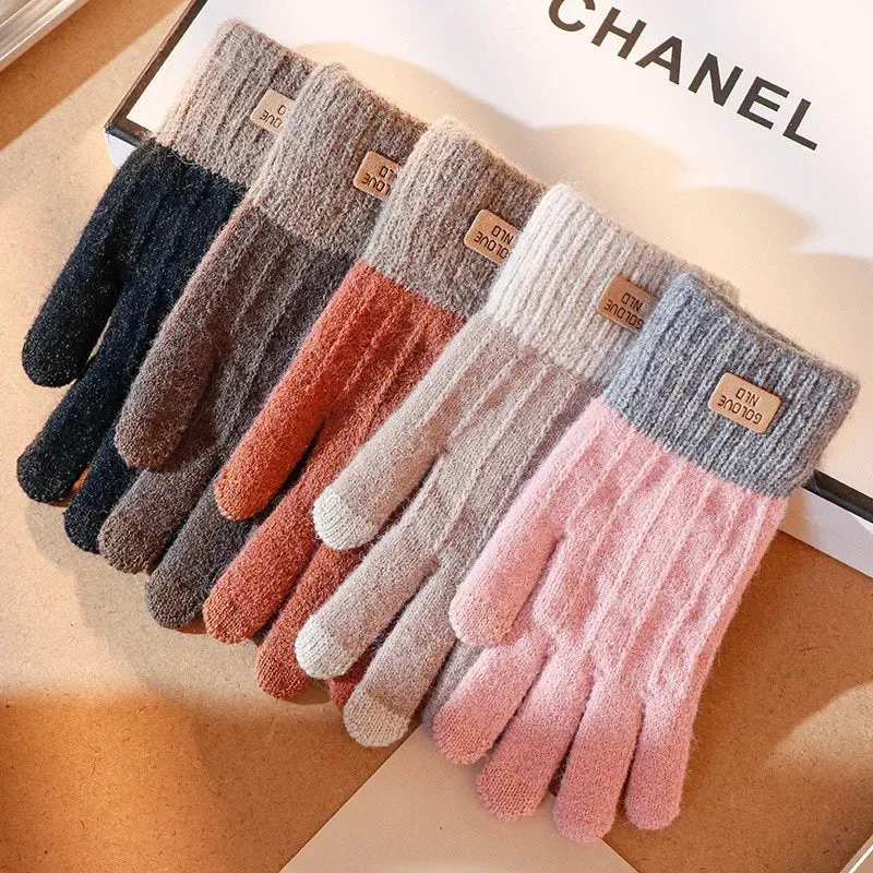 Warm Winter Touch Screen Gloves - Stretch Knit Mittens, Wool Full Finger Crochet Gloves