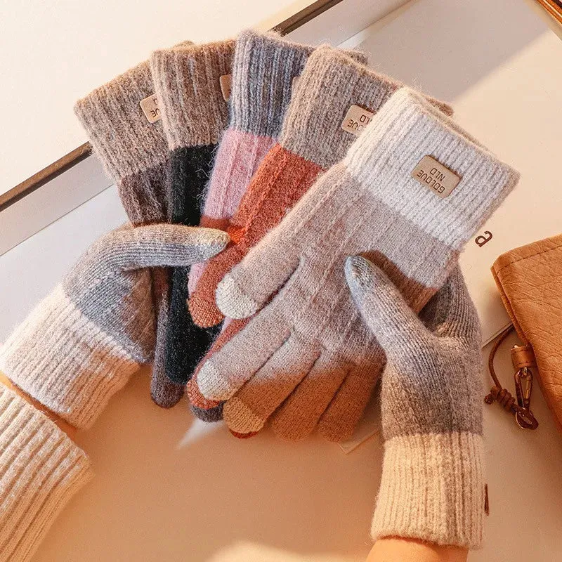 Warm Winter Touch Screen Gloves - Stretch Knit Mittens, Wool Full Finger Crochet Gloves