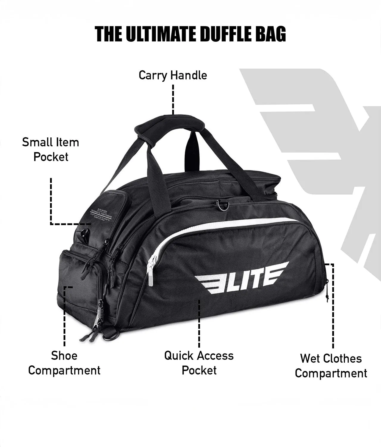 Warrior Black Large Duffel Wrestling Gear Gym Bag
