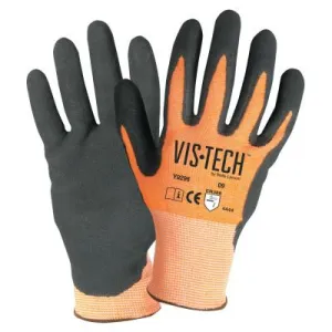 Wells Lamont Vis-Tech Cut-Resistant Gloves with Nitrile Coated Palm, Large, Orange/Black, Y9296L