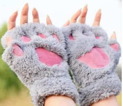 Winter Women Gloves Fluffy Bear Paw Claw Fingerless Cute Toweling Gloves Mittens Christmas Birthday Gift ST001