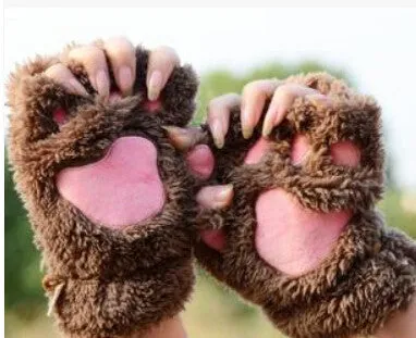Winter Women Gloves Fluffy Bear Paw Claw Fingerless Cute Toweling Gloves Mittens Christmas Birthday Gift ST001