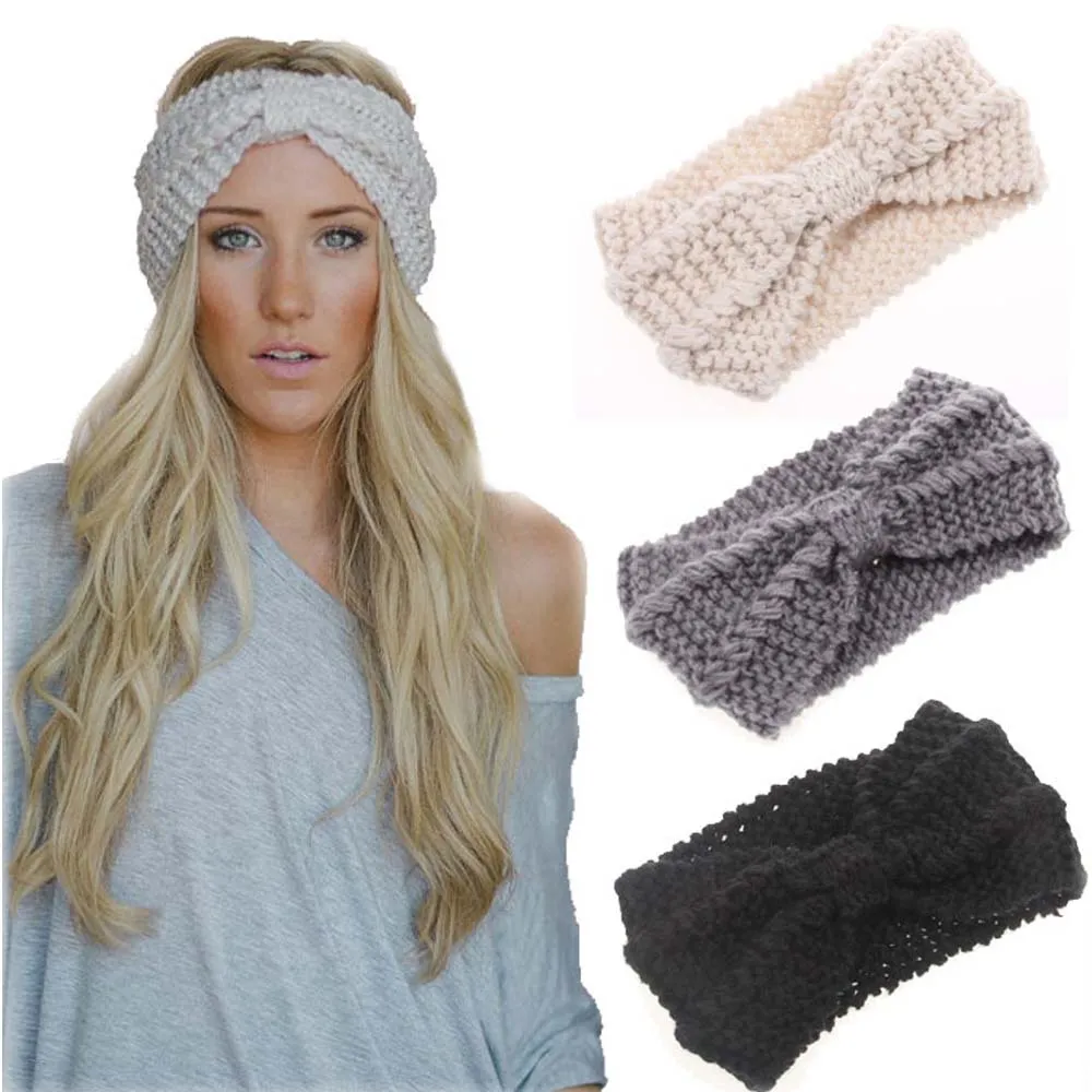 Women Crochet Bow Stretch Hairband Headwrap