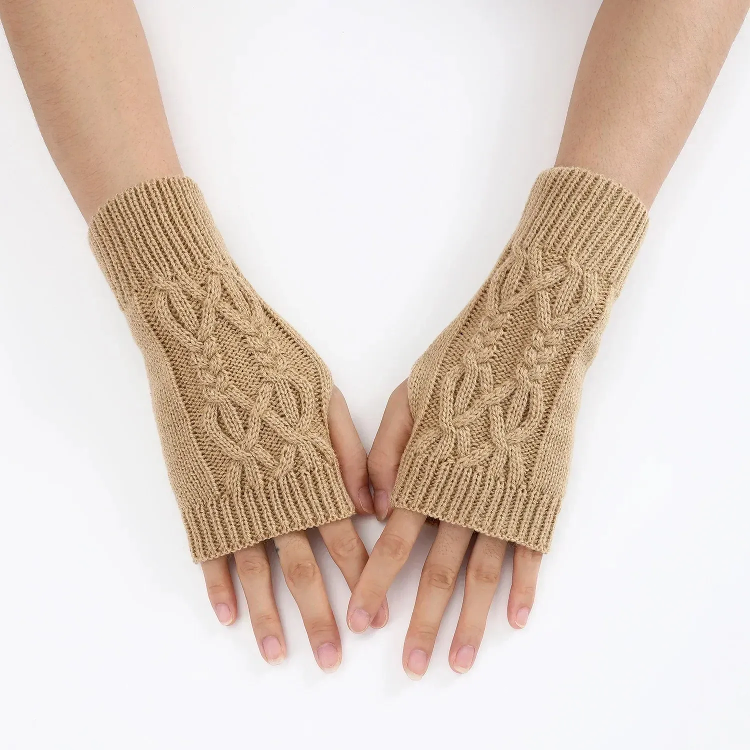 Women Winter Fingerless Gloves Warm Soft Wool Knitted Mittens Elegant Wrist Arm Hand Half Finger Elastic Short Gloves