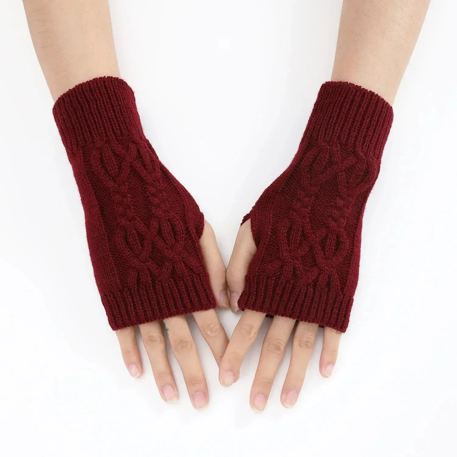 Women Winter Fingerless Gloves Warm Soft Wool Knitted Mittens Elegant Wrist Arm Hand Half Finger Elastic Short Gloves