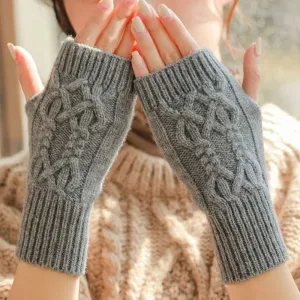Women Winter Fingerless Gloves Warm Soft Wool Knitted Mittens Elegant Wrist Arm Hand Half Finger Elastic Short Gloves