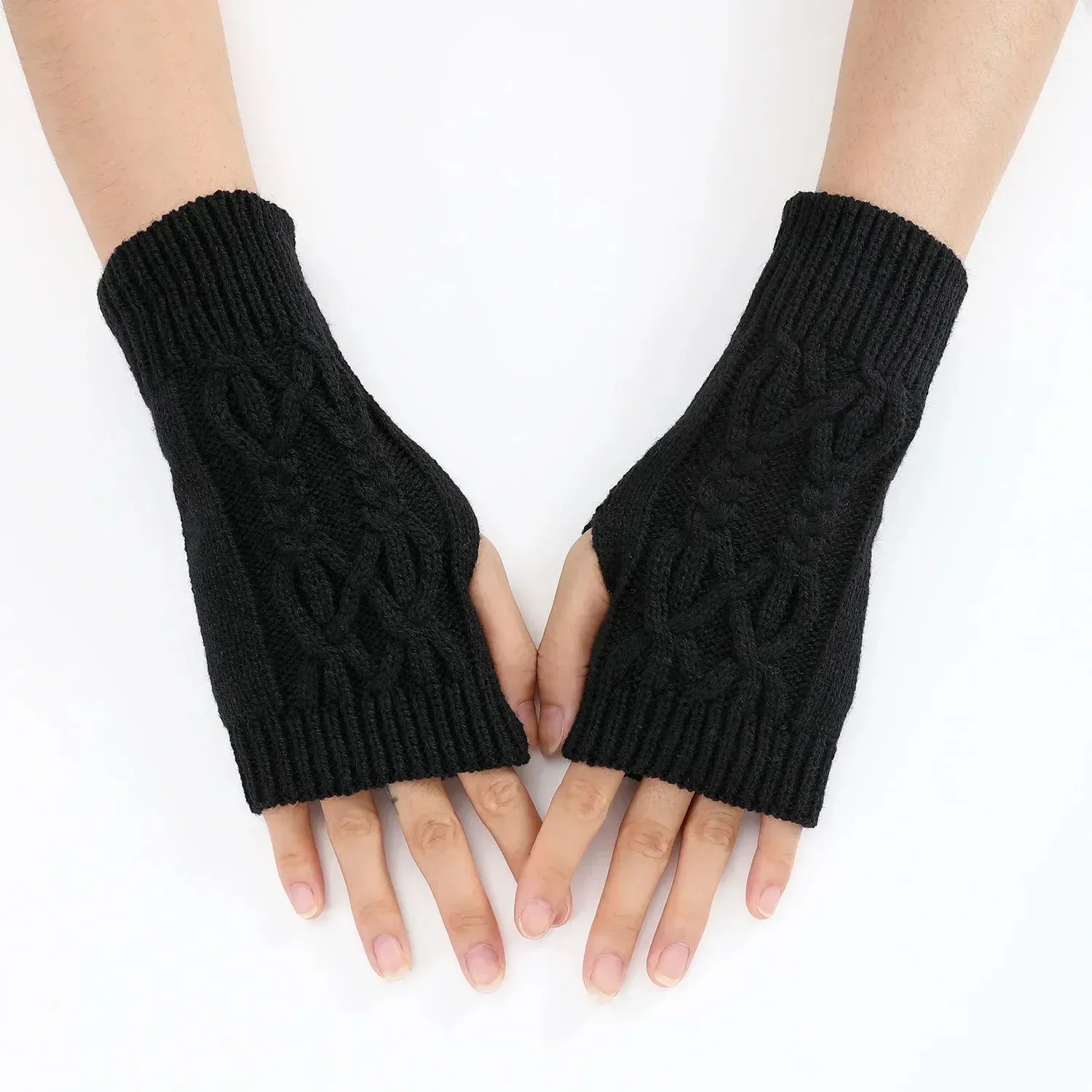 Women Winter Fingerless Gloves Warm Soft Wool Knitted Mittens Elegant Wrist Arm Hand Half Finger Elastic Short Gloves