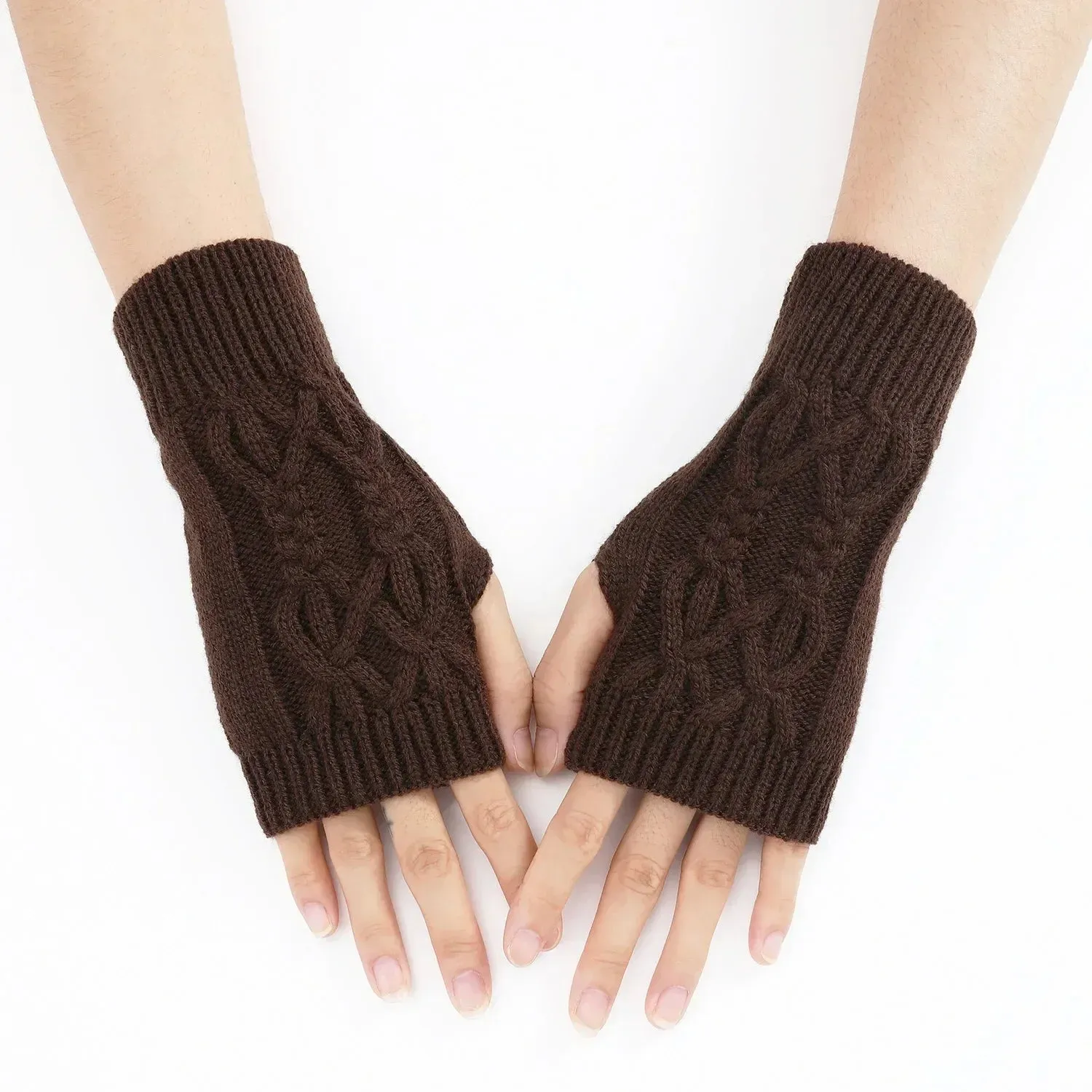 Women Winter Fingerless Gloves Warm Soft Wool Knitted Mittens Elegant Wrist Arm Hand Half Finger Elastic Short Gloves