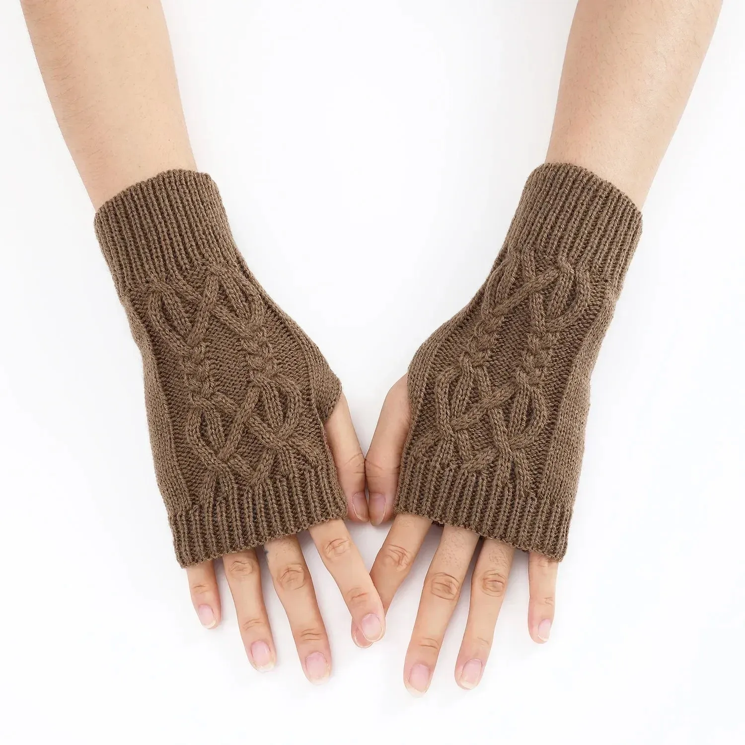 Women Winter Fingerless Gloves Warm Soft Wool Knitted Mittens Elegant Wrist Arm Hand Half Finger Elastic Short Gloves