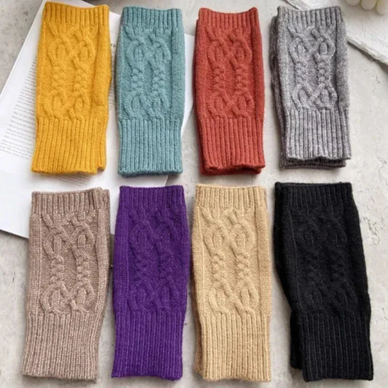 Women Winter Fingerless Gloves Warm Soft Wool Knitted Mittens Elegant Wrist Arm Hand Half Finger Elastic Short Gloves