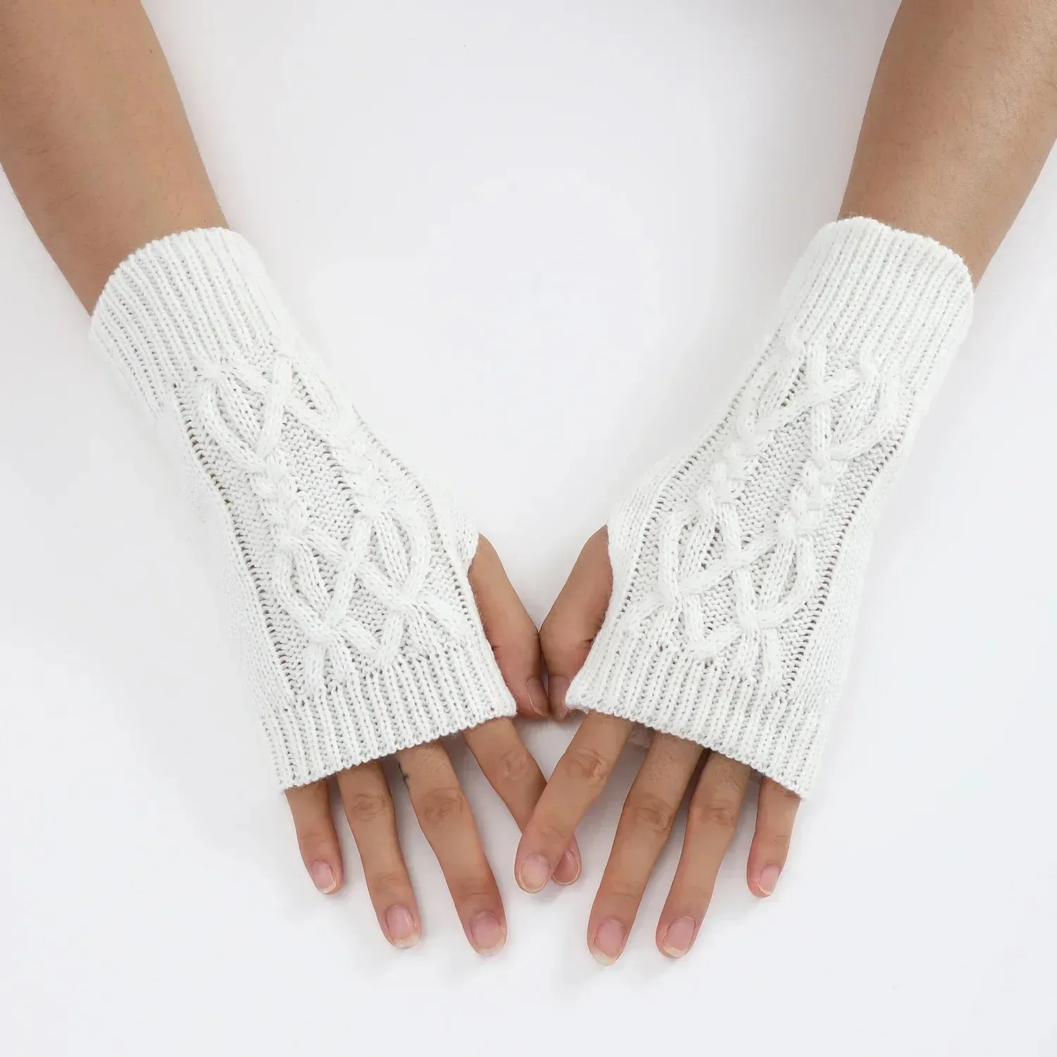 Women Winter Fingerless Gloves Warm Soft Wool Knitted Mittens Elegant Wrist Arm Hand Half Finger Elastic Short Gloves