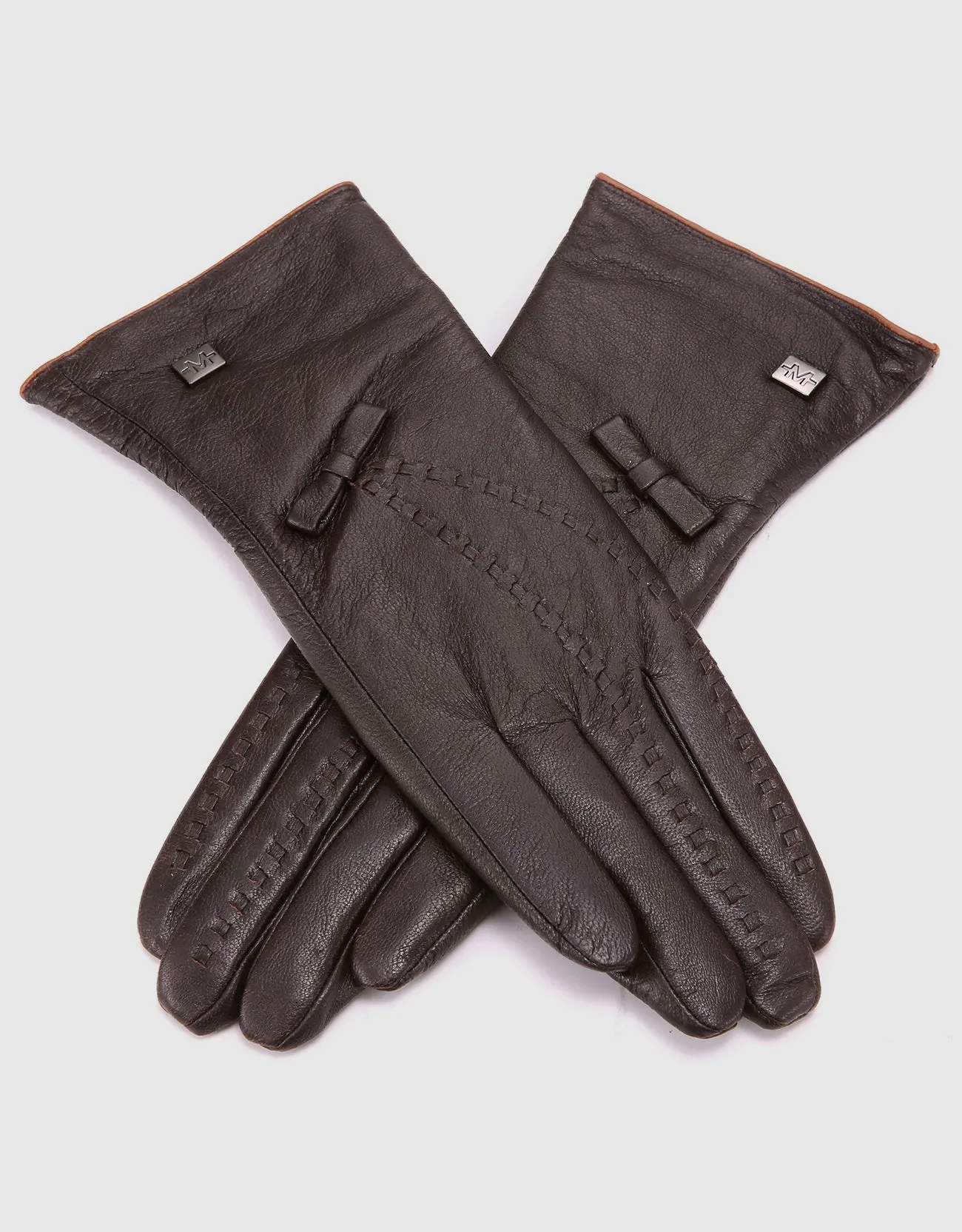 Women's Bow and Stitch Touchscreen Sheepskin Gloves