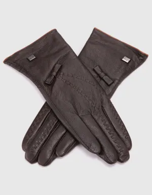Women's Bow and Stitch Touchscreen Sheepskin Gloves
