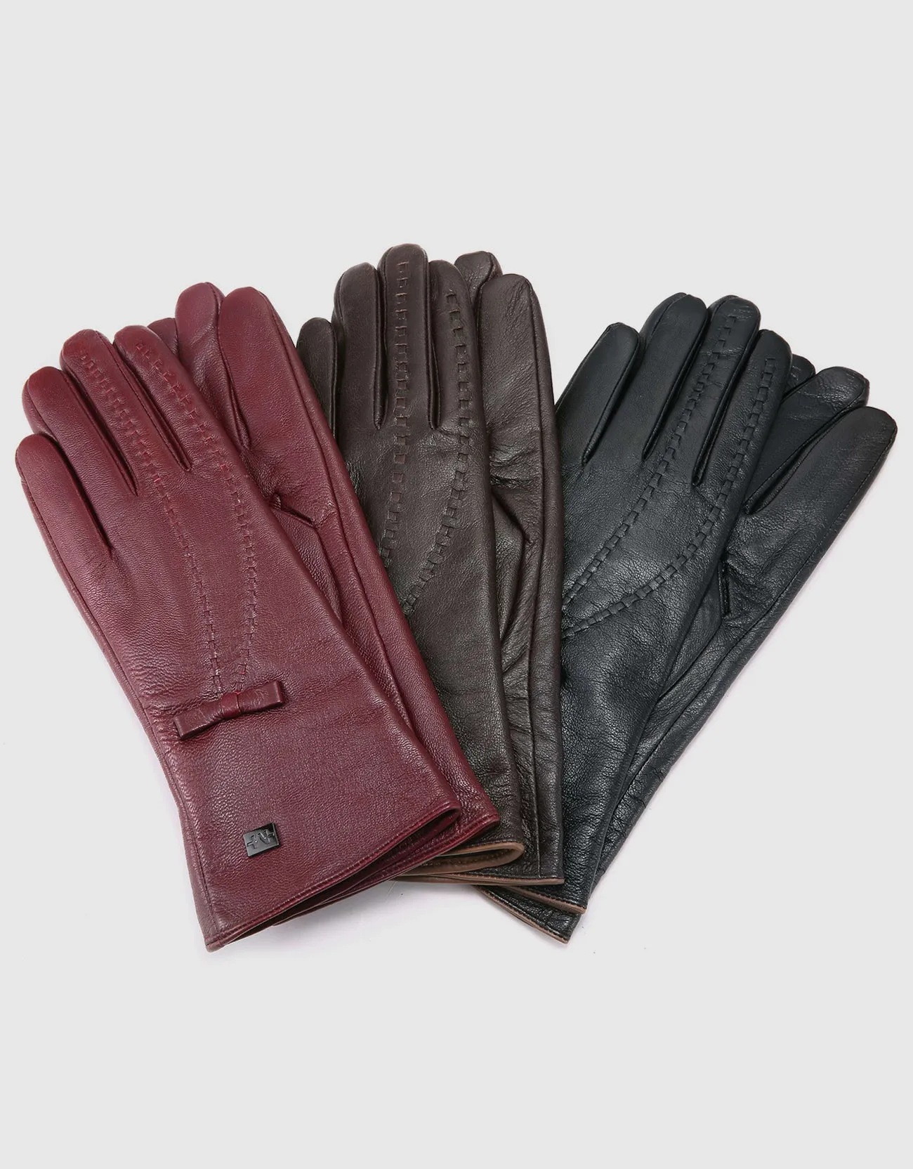 Women's Bow and Stitch Touchscreen Sheepskin Gloves
