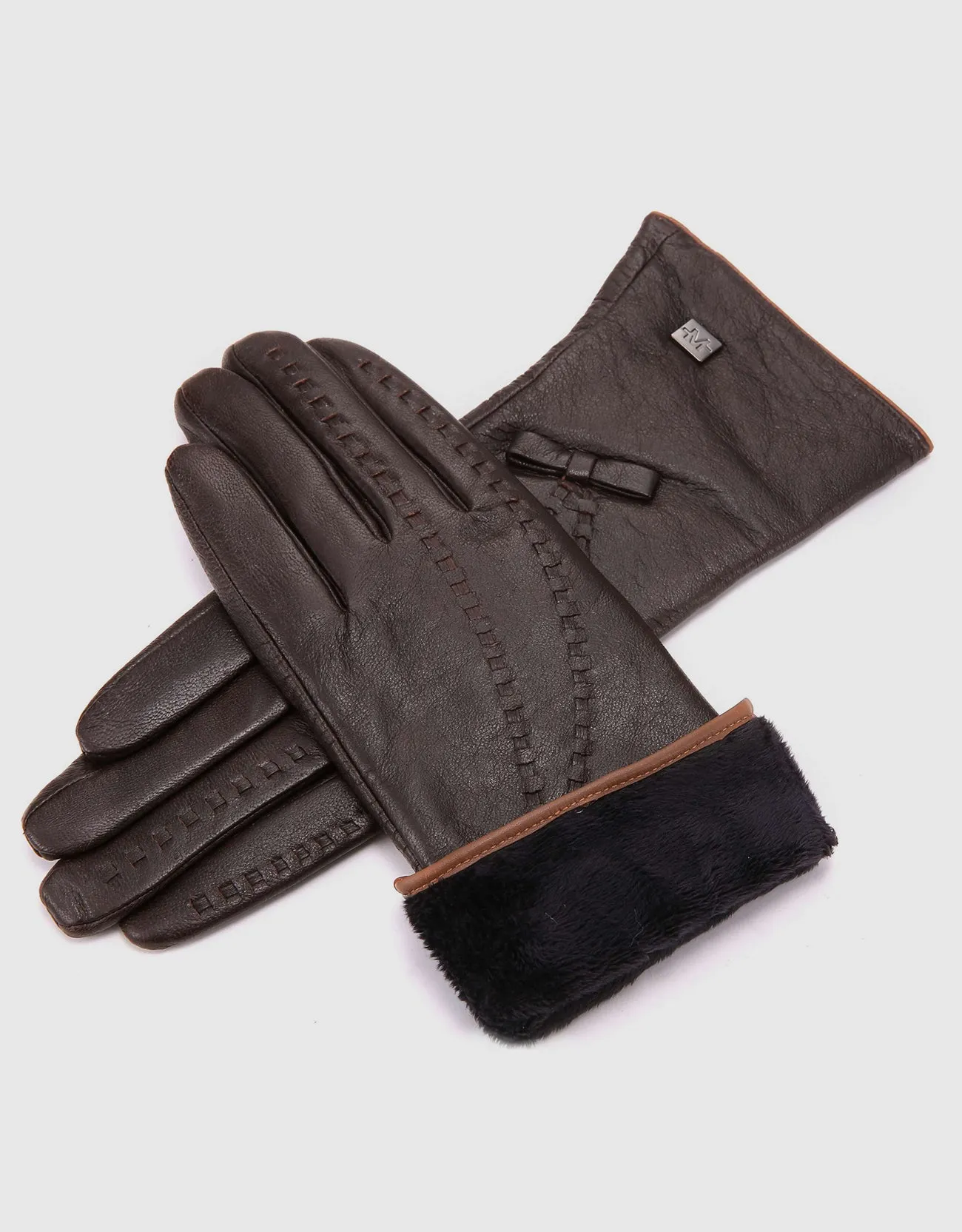 Women's Bow and Stitch Touchscreen Sheepskin Gloves