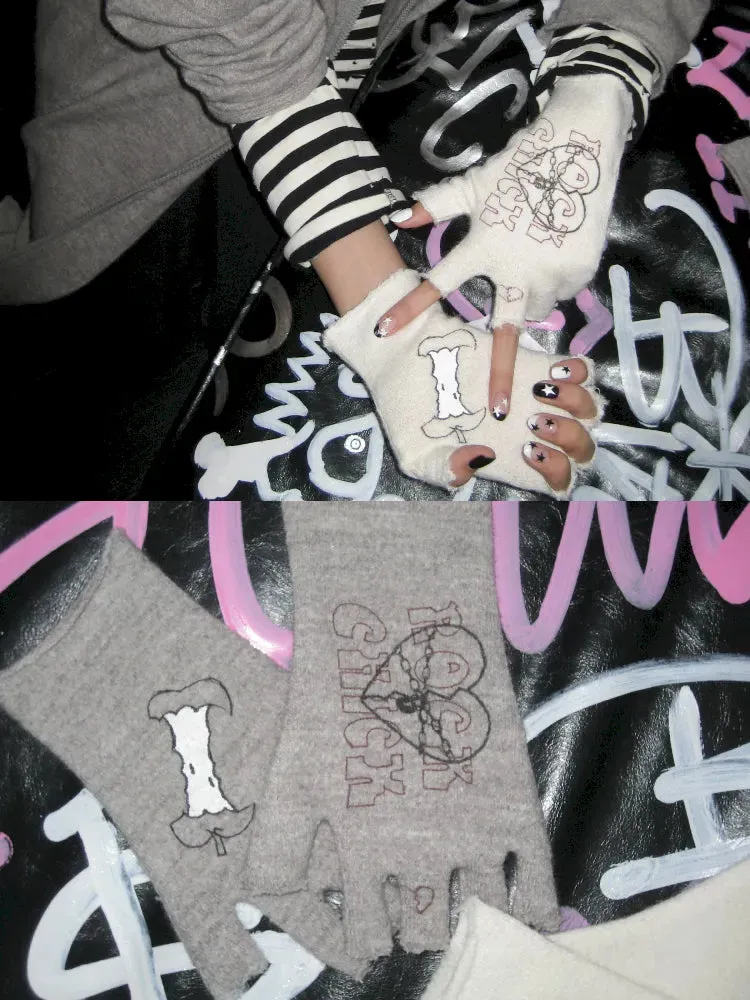 Wool Blend Knit Graffiti Fingerless Gloves【s0000011635】