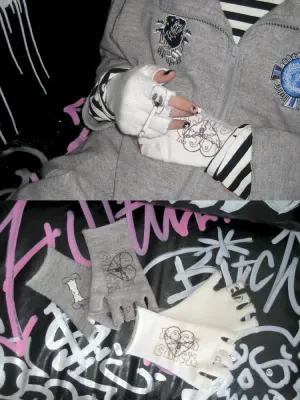 Wool Blend Knit Graffiti Fingerless Gloves【s0000011635】