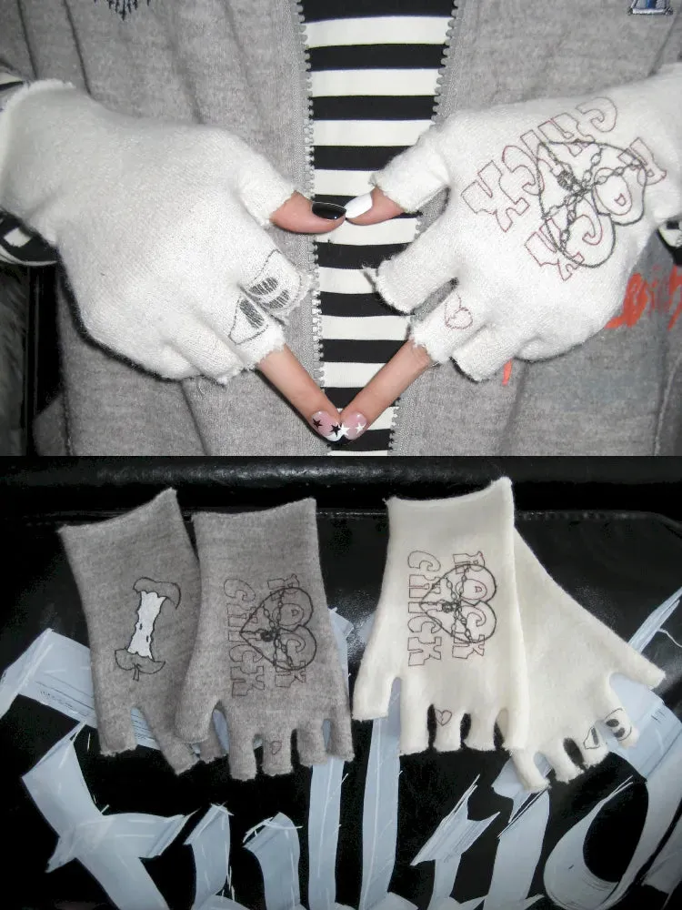 Wool Blend Knit Graffiti Fingerless Gloves【s0000011635】